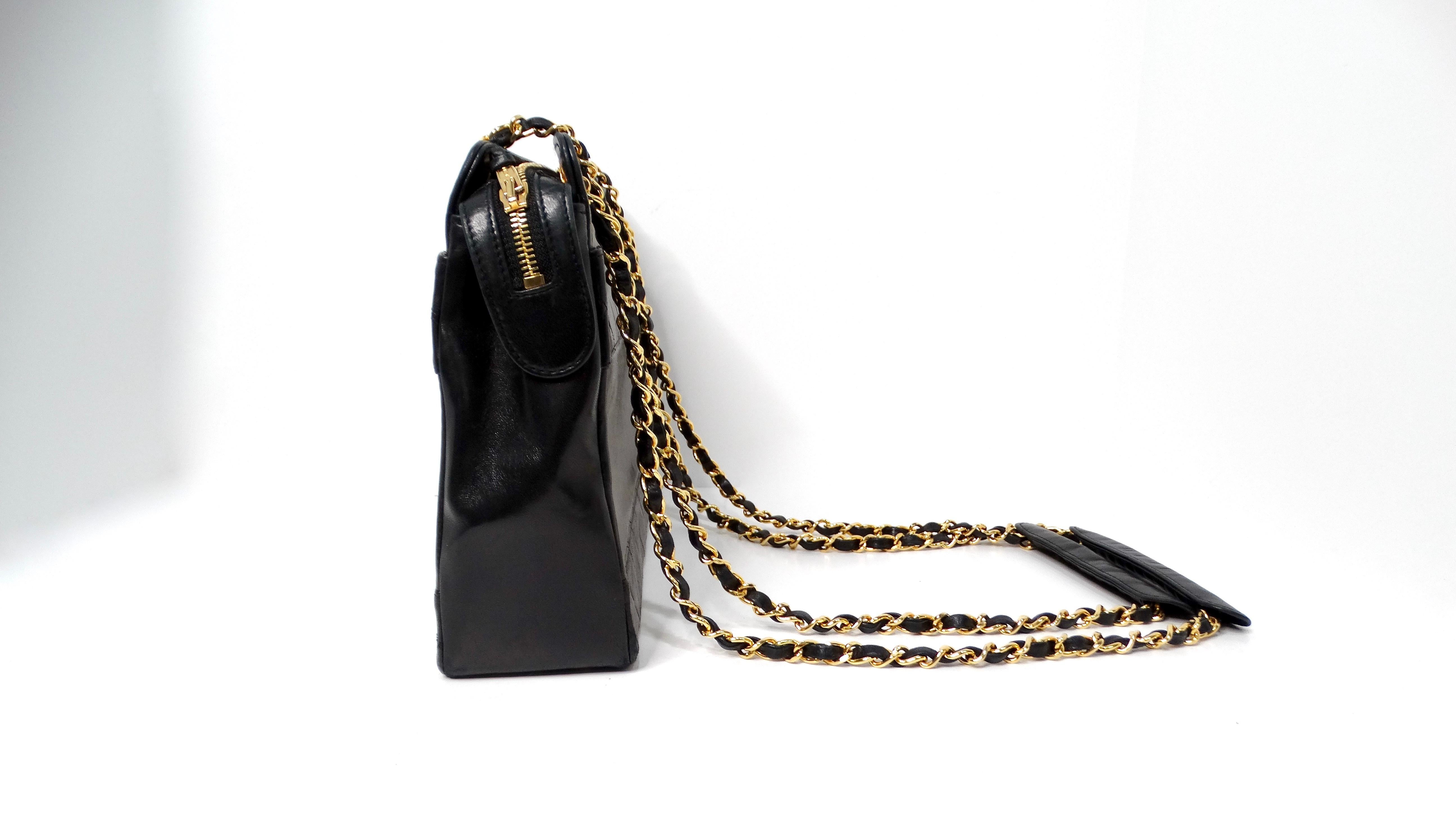 Chanel 1990s Black Lambskin Quilted Messenger Shoulder Bag 1