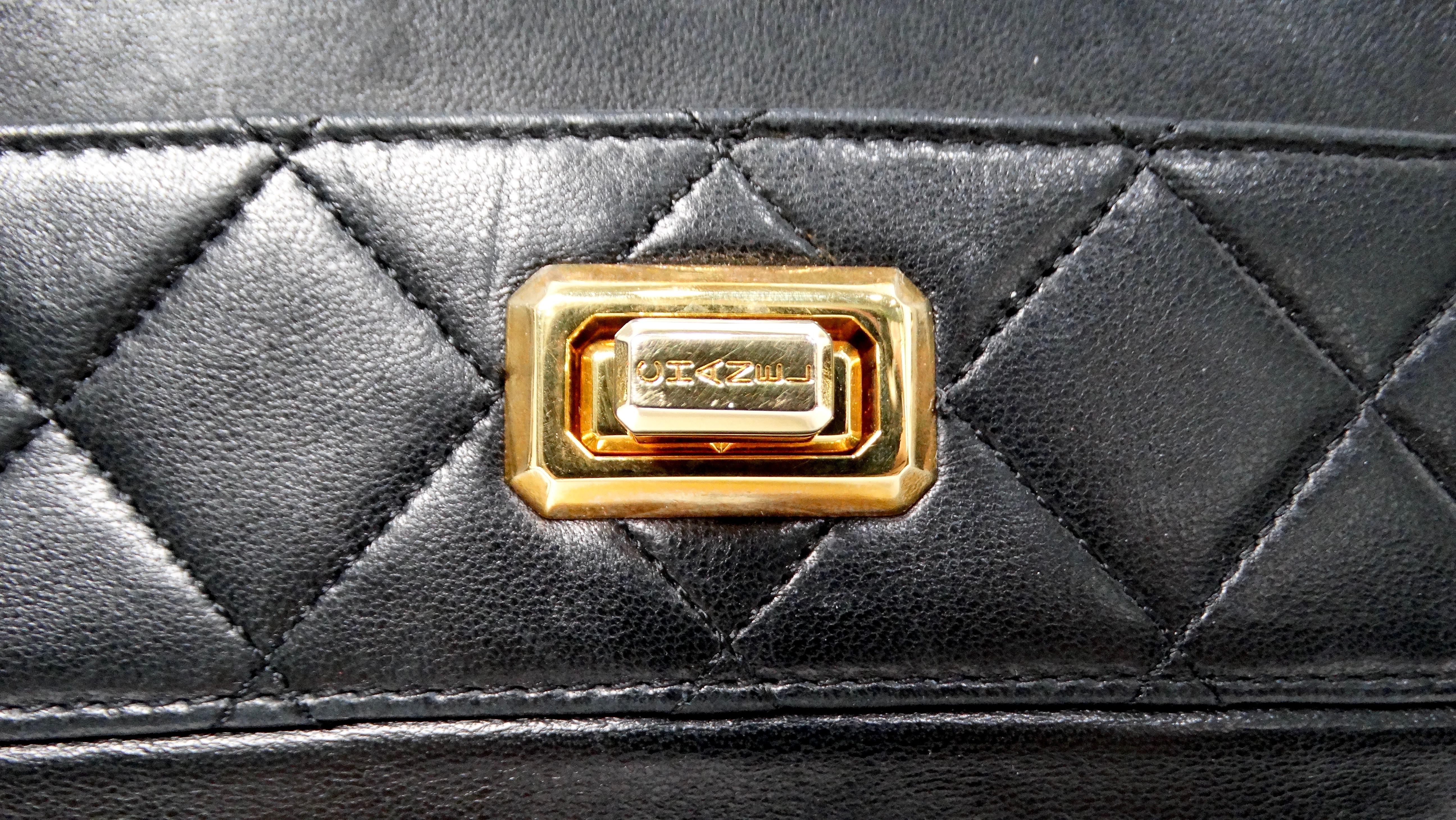 Chanel 1990s Black Lambskin Quilted Messenger Shoulder Bag 2