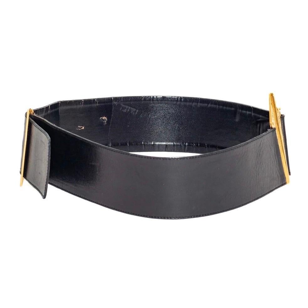 Chanel 1990s Black Leather 24k Gold Plated Filigree Belt For Sale 2