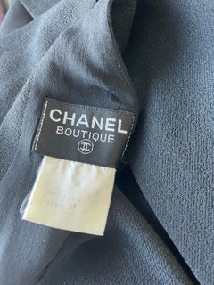 Chanel 1990s Black Lightweight Wool Vintage 90s Chic Wrap Dress Logo Button