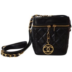 Chanel 1990s Black Quilted Caviar Leather Camera Bag