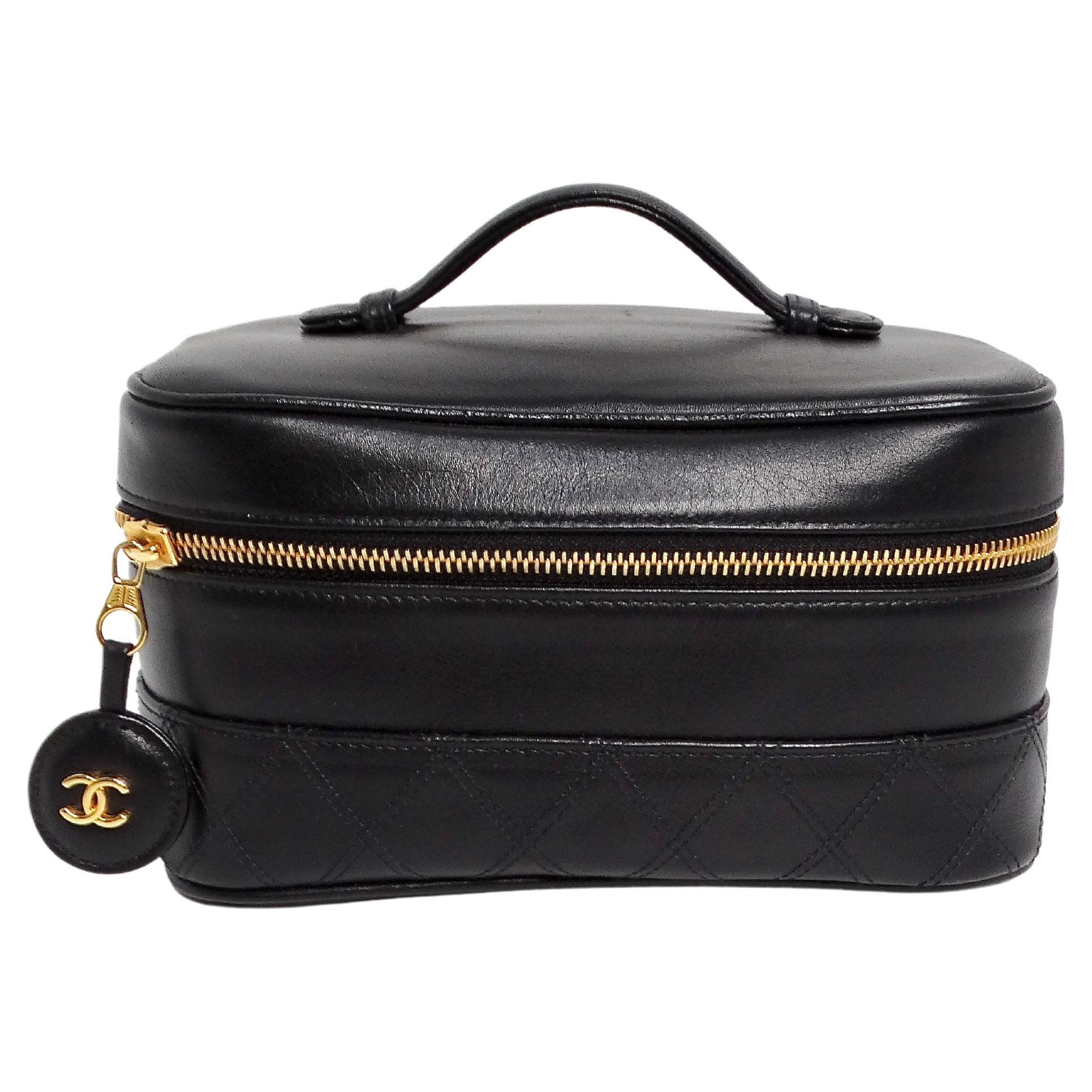 Chanel 1990s Black Quilted Lambskin Vanity Case For Sale