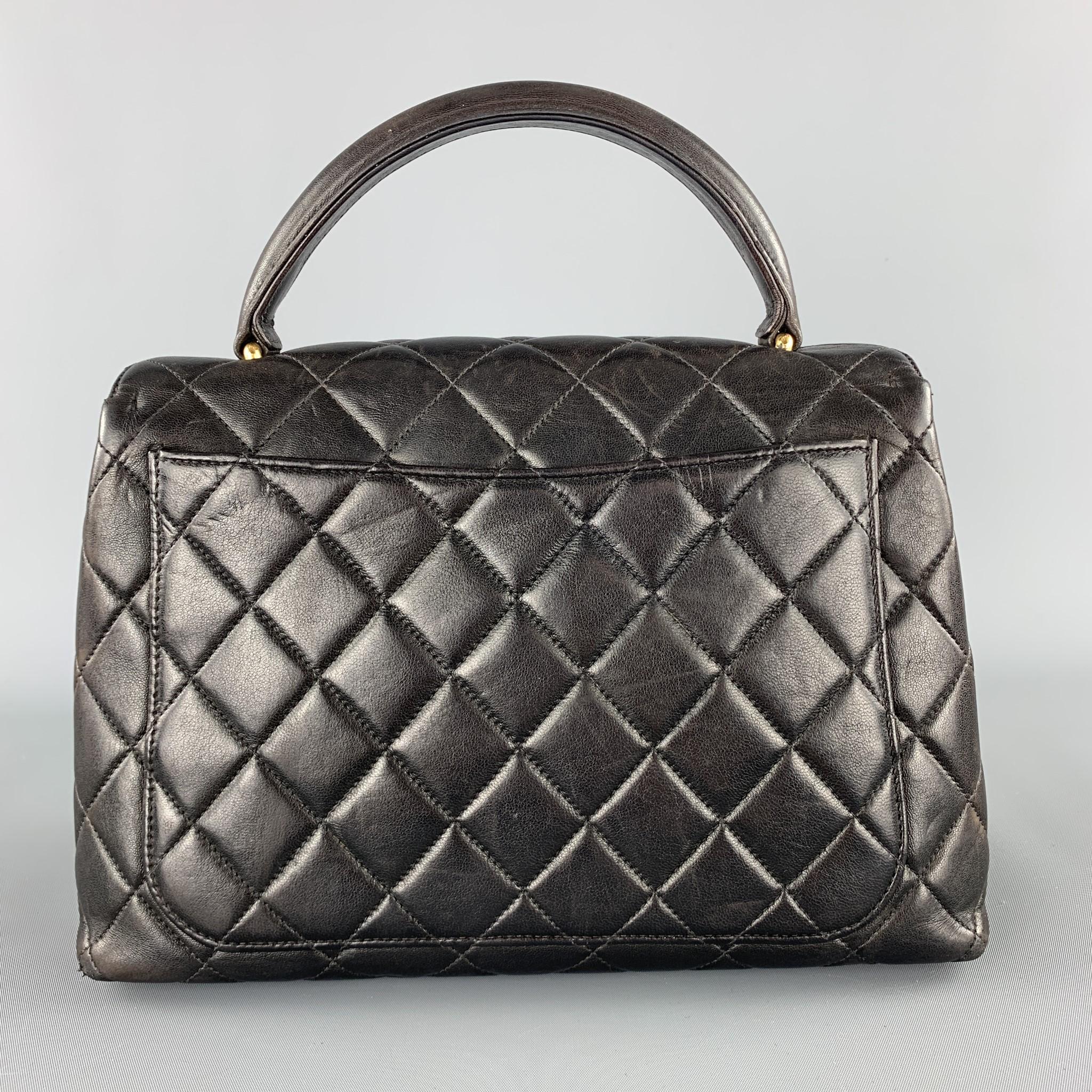 CHANEL 1990's Black Quilted Leather COCO HANDLE CC Handbag Bag In Excellent Condition In San Francisco, CA