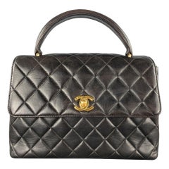 Vintage CHANEL 1990's Black Quilted Leather COCO HANDLE CC Handbag Bag