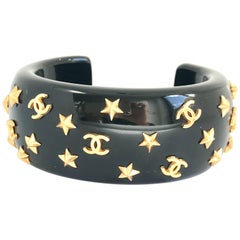Chanel 1990s Black Resin Star Bangle Bracelet