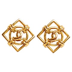 Chanel 1990 Boucles oreille Clip CC Square Round CC Clip on Earrings