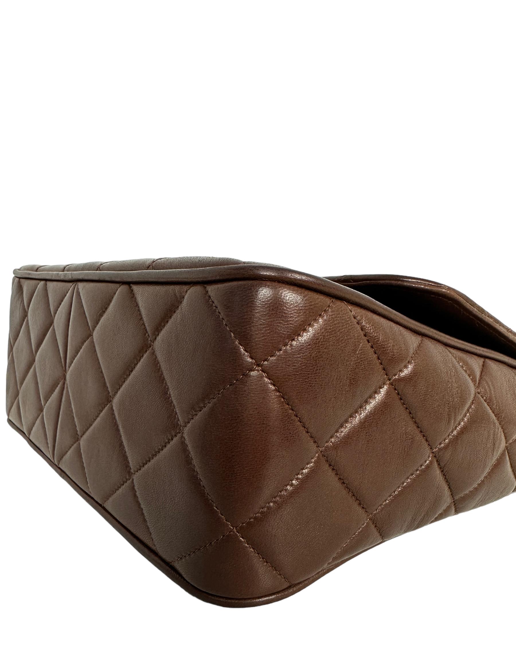 Women's Chanel 1990s Brown Lambskin Leather CC Maxi Flap Messenger Bag