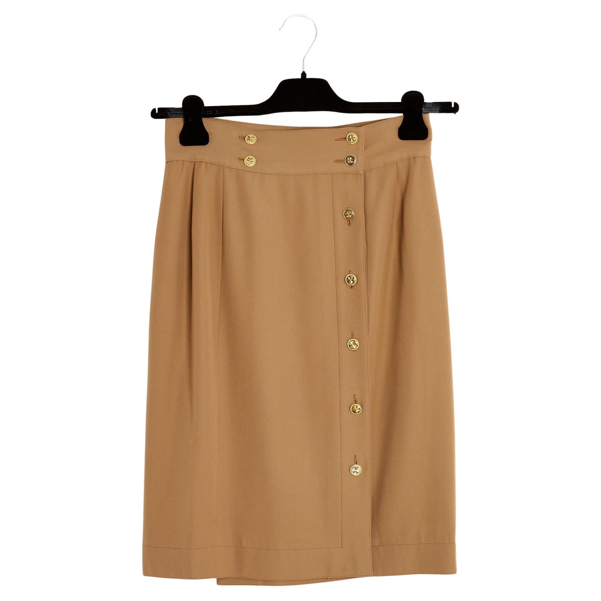 Chanel 1990s Camel Wool Wrap Skirt FR36/38 For Sale