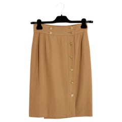 Retro Chanel 1990s Camel Wool Wrap Skirt FR36/38