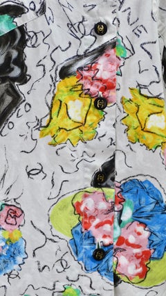 Chanel 1990's CC Buttons Abstract Print Blouse