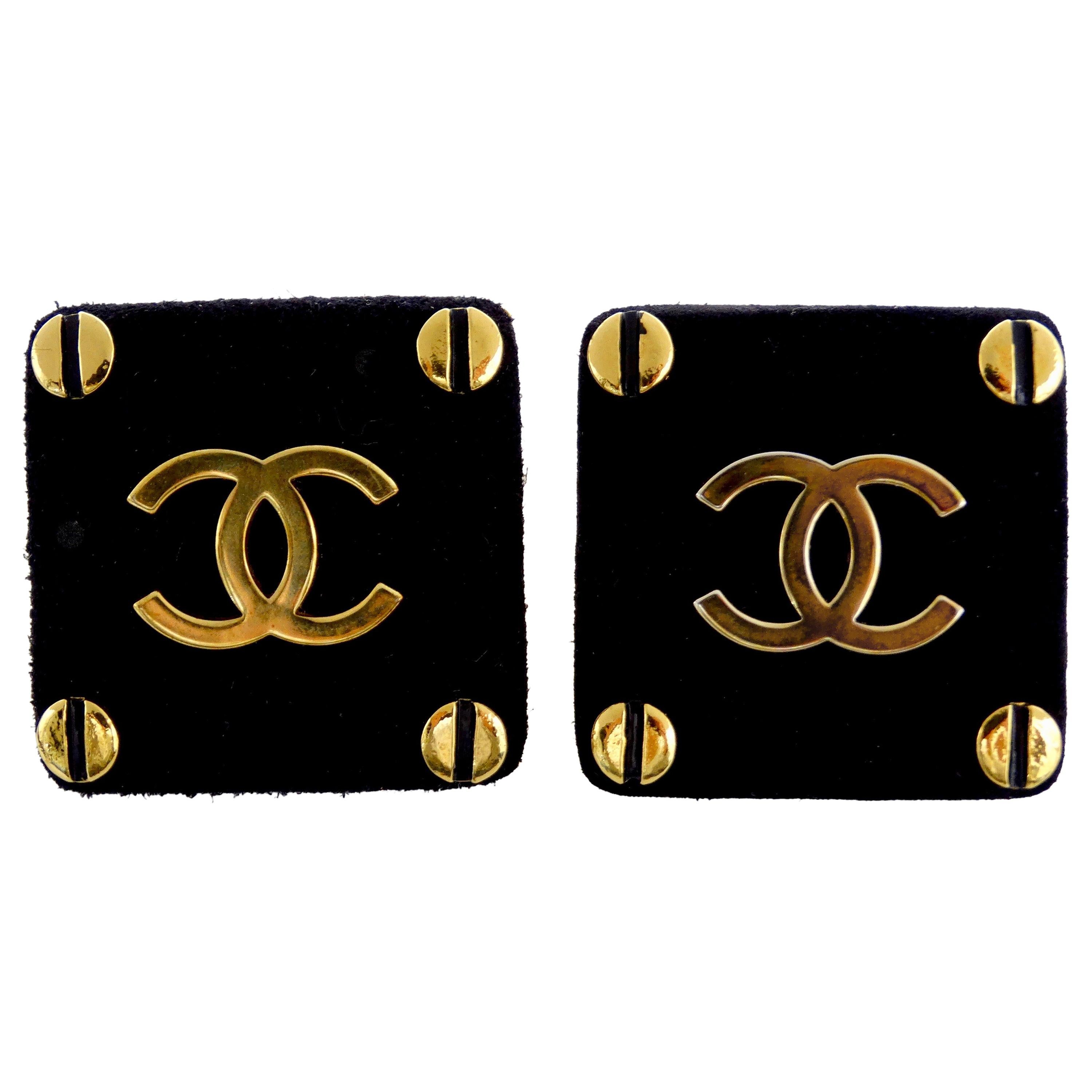 Chanel 1990s CC Suede Earrings