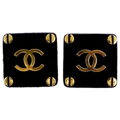  Chanel 1990s CC Suede Earrings 