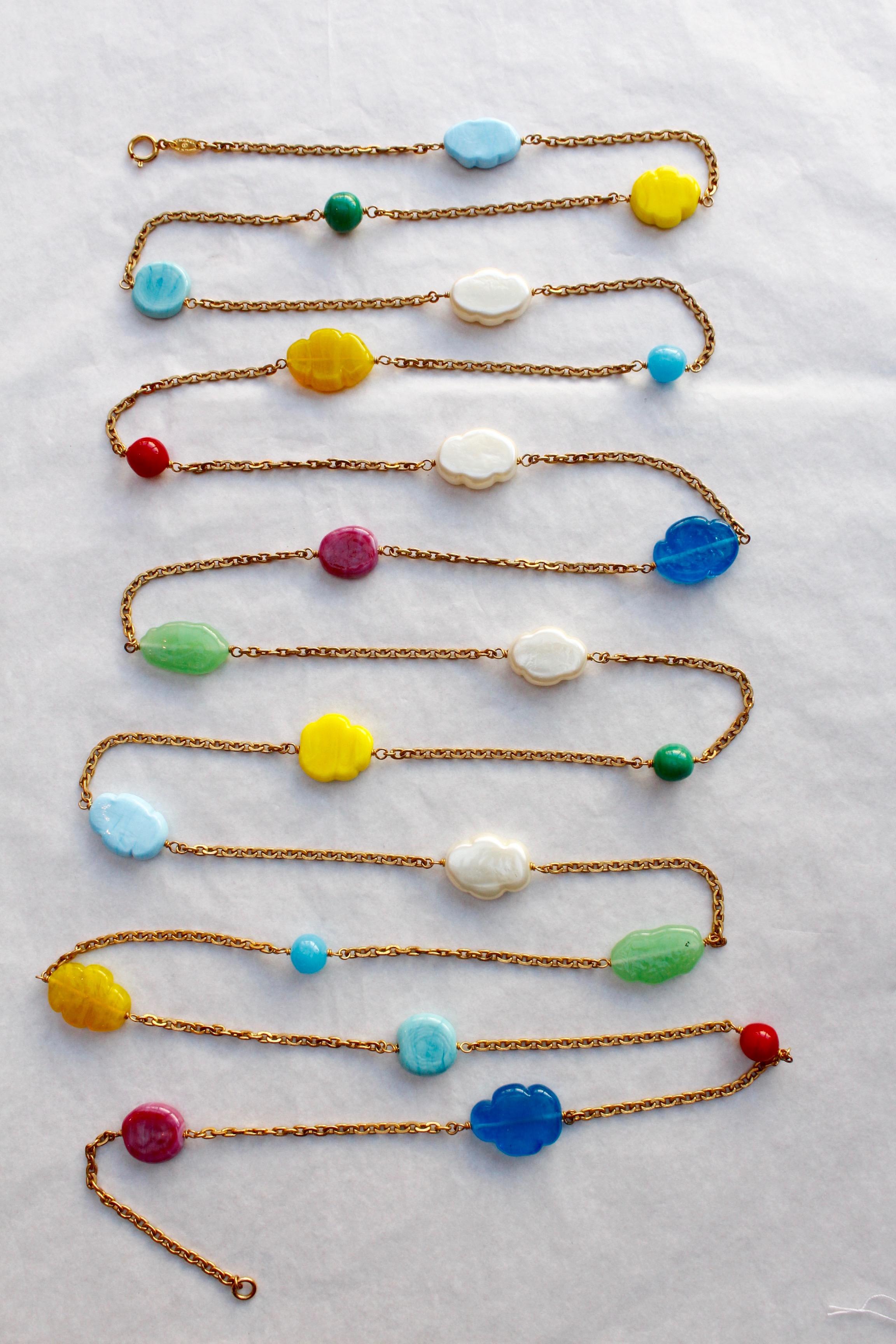CHANEL 1990s Chain necklace with colorful glass paste clouds 1