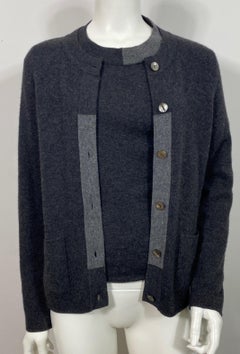 Chanel 1990’s Charcoal Grey Two Tone Cashmere Sweater Set-Size 40