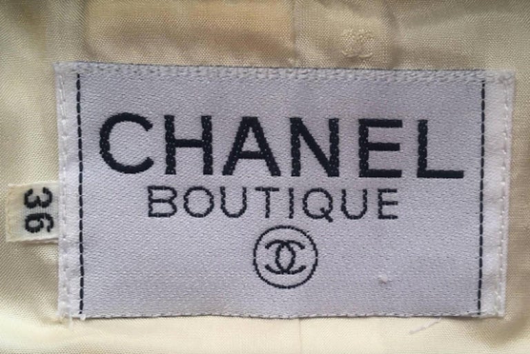 Chanel 1990s Cream Silk Suit with Red Ribbon Grosgrain Trim at 1stDibs