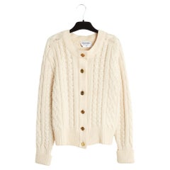 Chanel 1990 Gilet Perles FR40 Ecru Perle e trecce di lana Cardigan UK12 US10