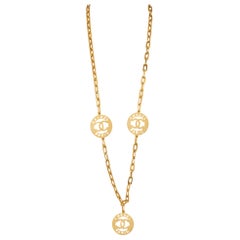 Chanel 1990s Gold Link Necklace With Signature Medallion Charms