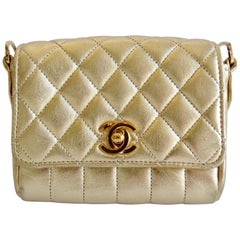 Chanel 1990s Gold Metallic Mini Single Flap