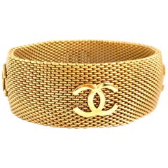 Vintage Chanel 1990s Gold Plated Weave Cuff Bracelet