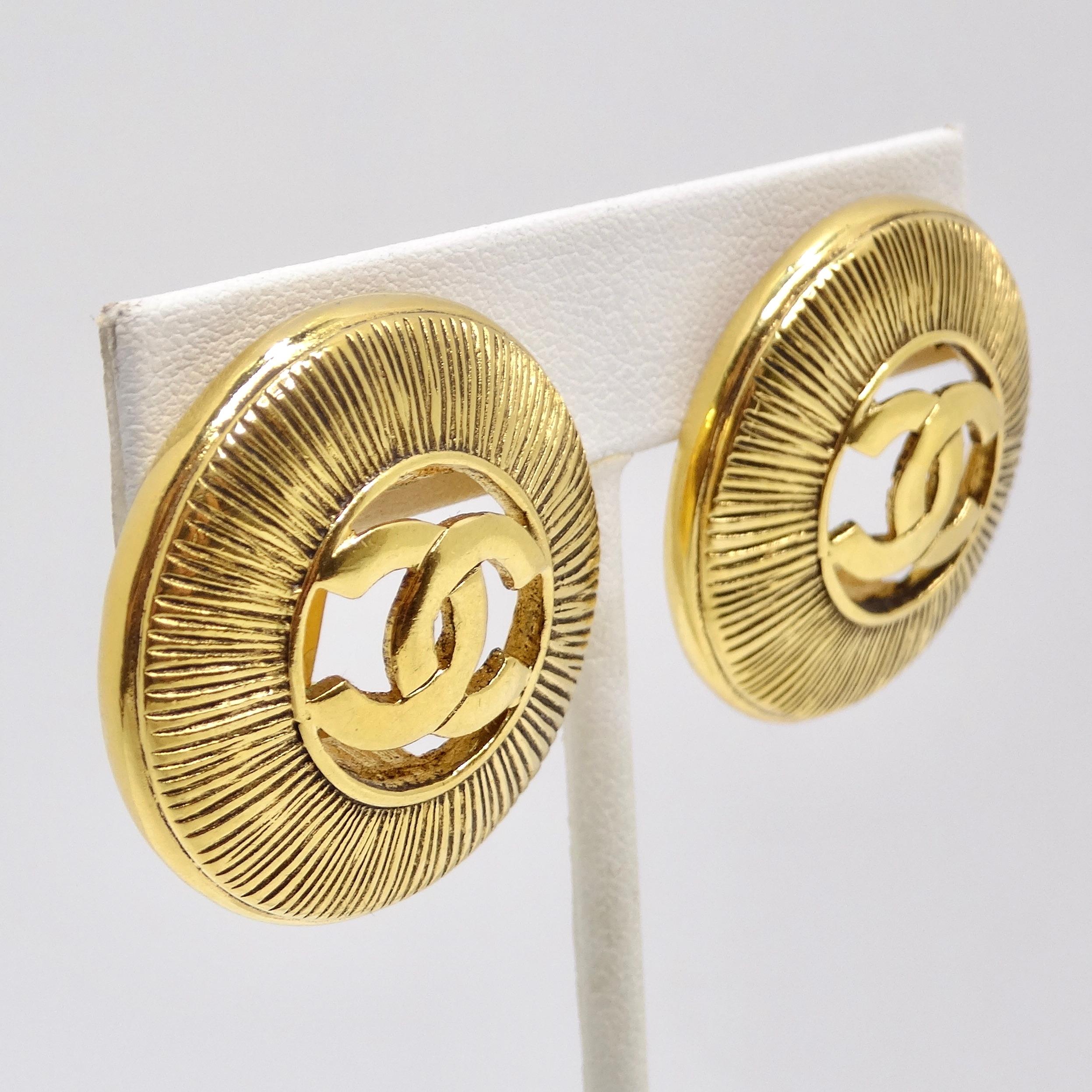 Chanel 1990s Gold Tone CC Starburst Earrings For Sale 1