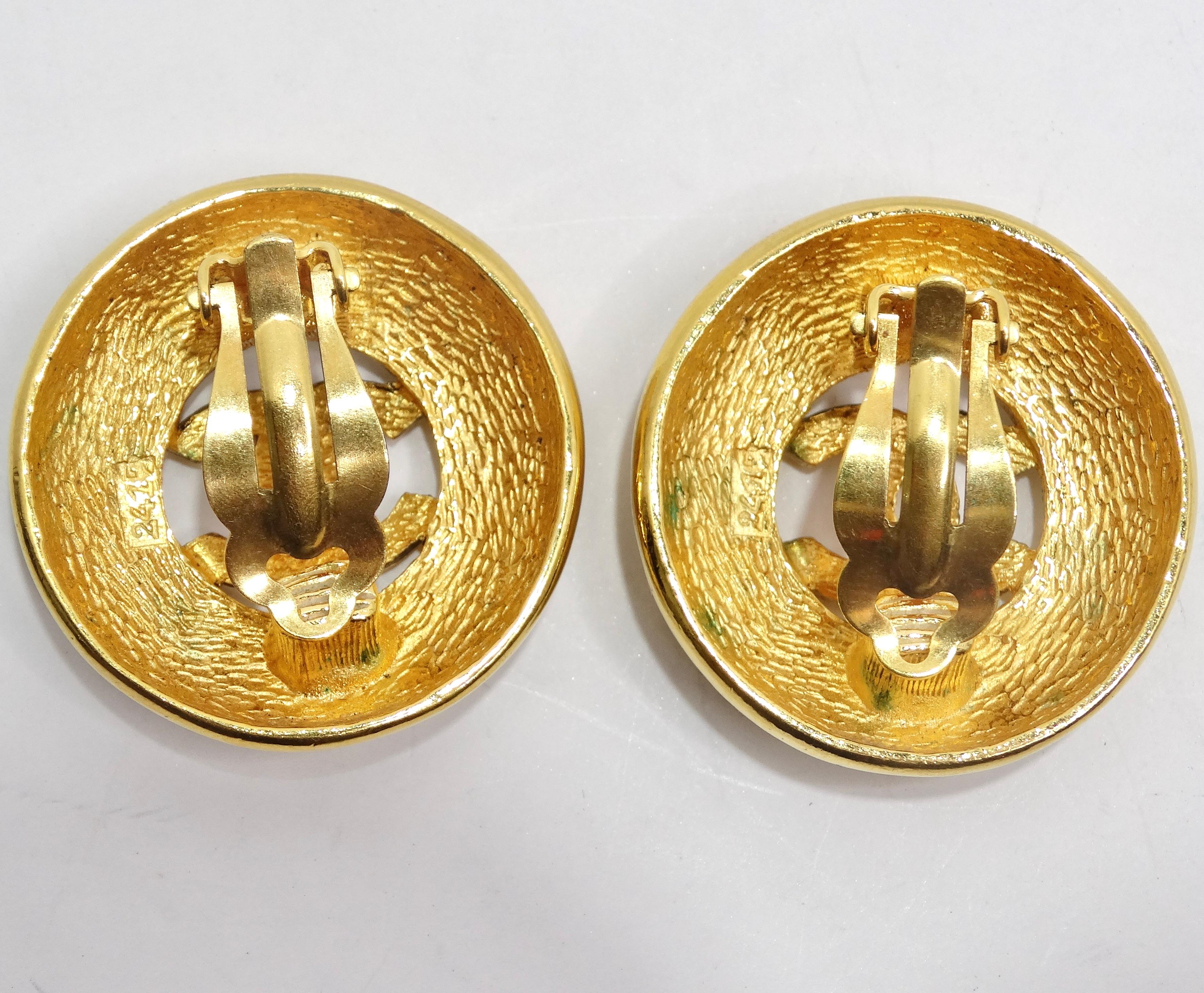 Chanel 1990s Gold Tone CC Starburst Earrings For Sale 2