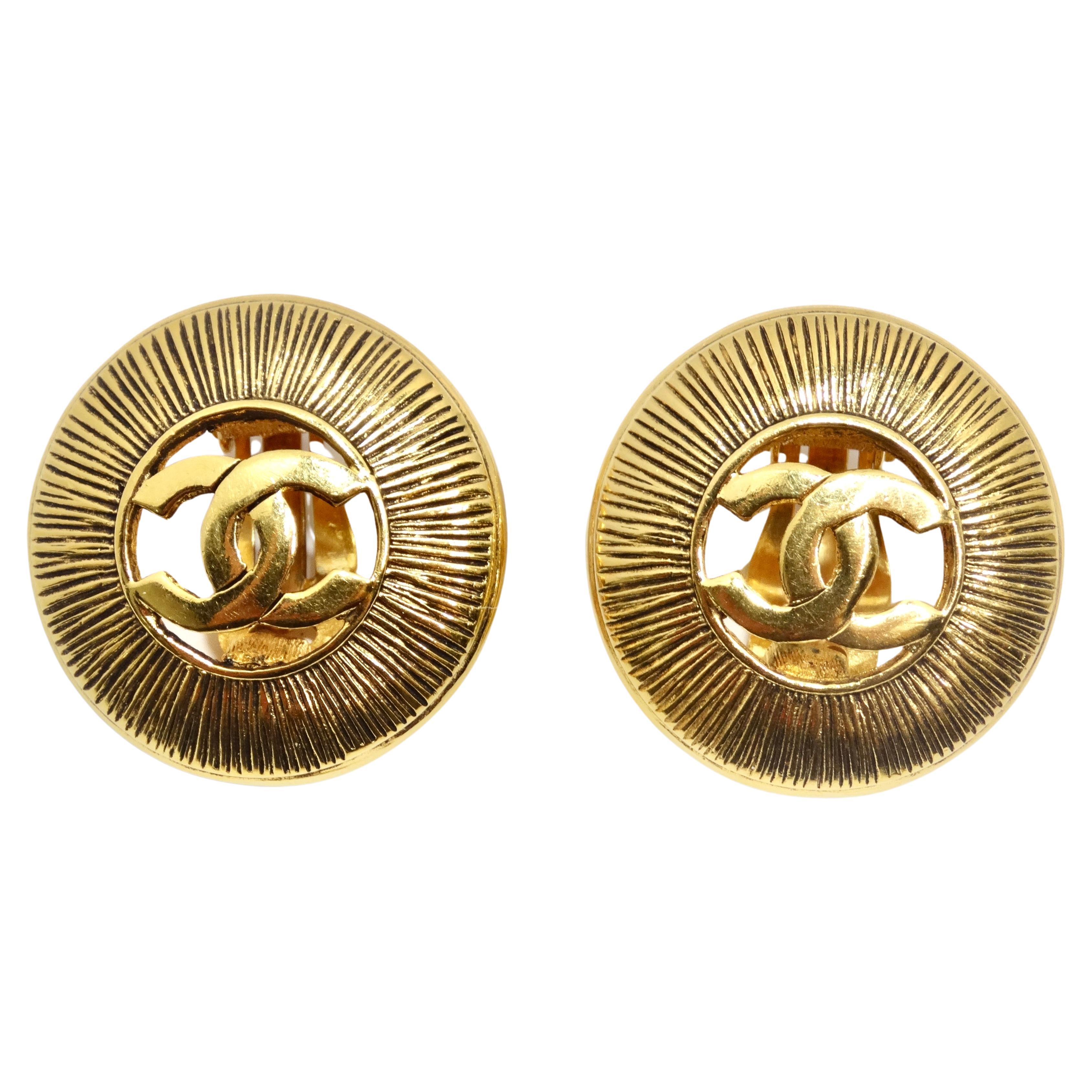 Chanel 1990s Gold Tone CC Starburst Earrings For Sale