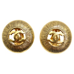 Retro Chanel 1990s Gold Tone CC Starburst Earrings