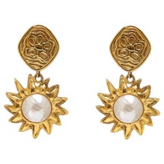Chanel 1990s Gold Tone Sun Drop Earrings