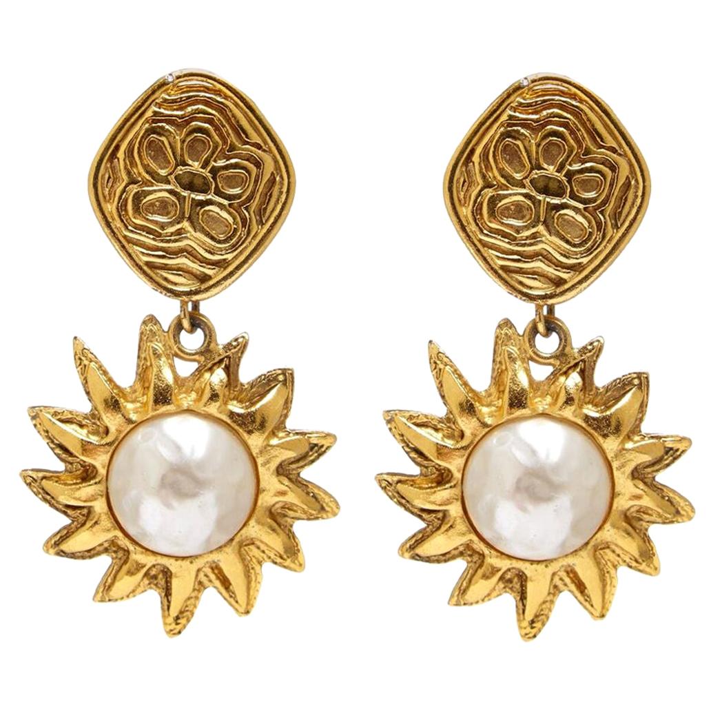Chanel 1990s Gold Tone Sun Drop Earrings