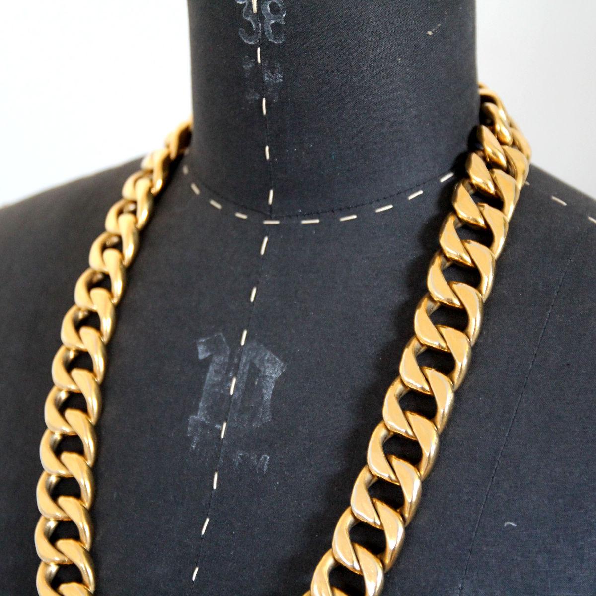 Women's or Men's CHANEL 1990s Gold Toned Jumbo Chain Belt / Necklace With Chanel Plaque