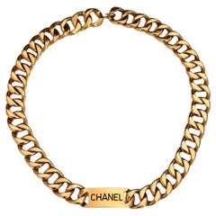 CHANEL 1990s Gold Toned Jumbo Chain Belt / Necklace With Chanel Plaque