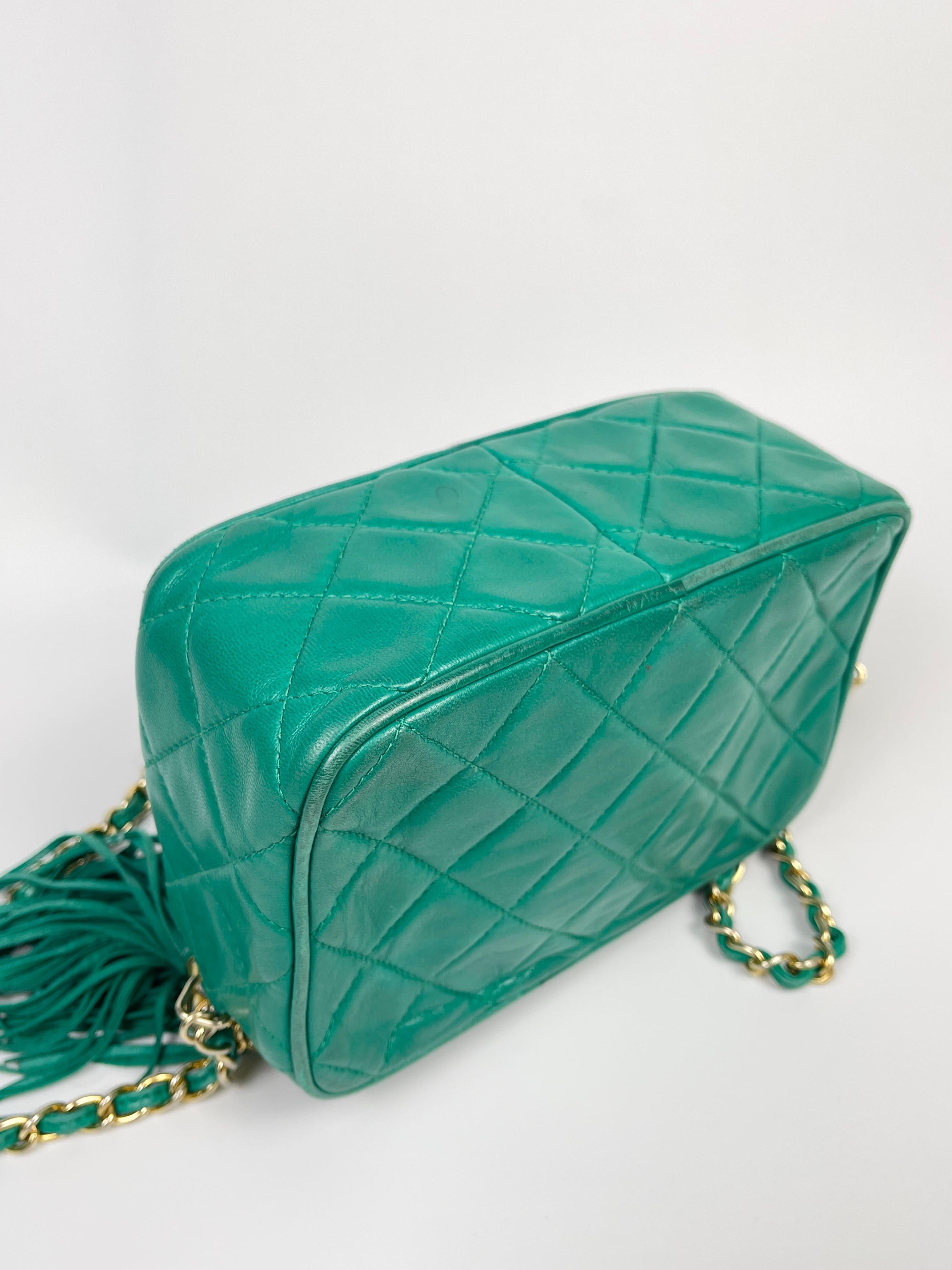 Chanel 1990's Green Lambskin Tassel Caviar CC Pocket Camera Bag 8