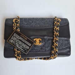 Chanel 1990s Grey Wool Leather Flap Bag
