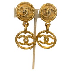 Chanel 1990's Iconic CC logo clip on dangle earrings