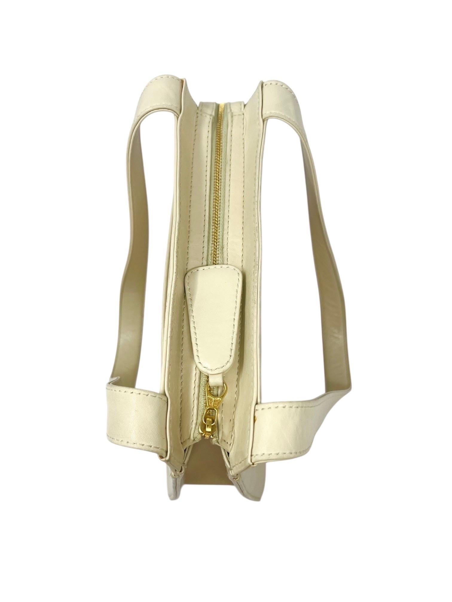 Women's or Men's Chanel 1990s Ivory Lambskin Shoulder Bag with Tonal Embroidered Logo For Sale
