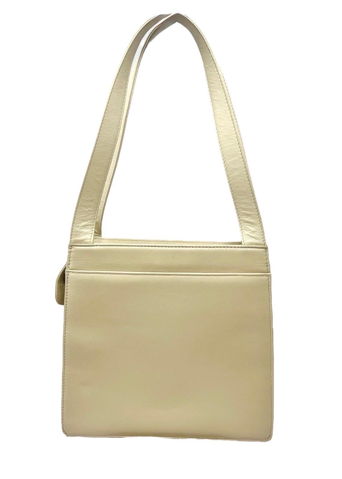 Chanel 1990s Ivory Lambskin Shoulder Bag with Tonal Embroidered Logo For Sale 1