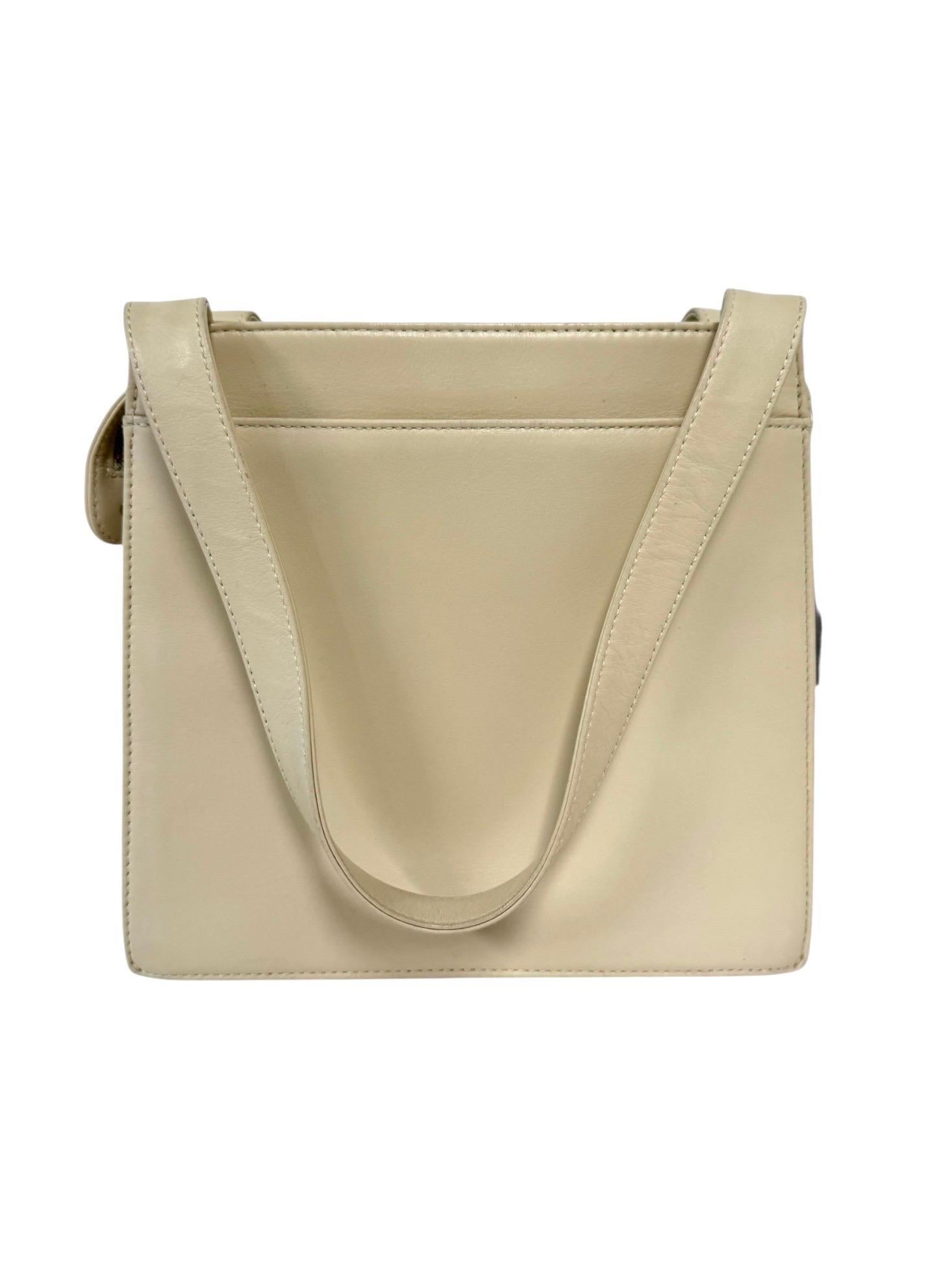 Chanel 1990s Ivory Lambskin Shoulder Bag with Tonal Embroidered Logo For Sale 2