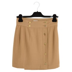 Chanel 1990s Jupe Mini FR36 Camel Wool Wrap Mini Skirt US6