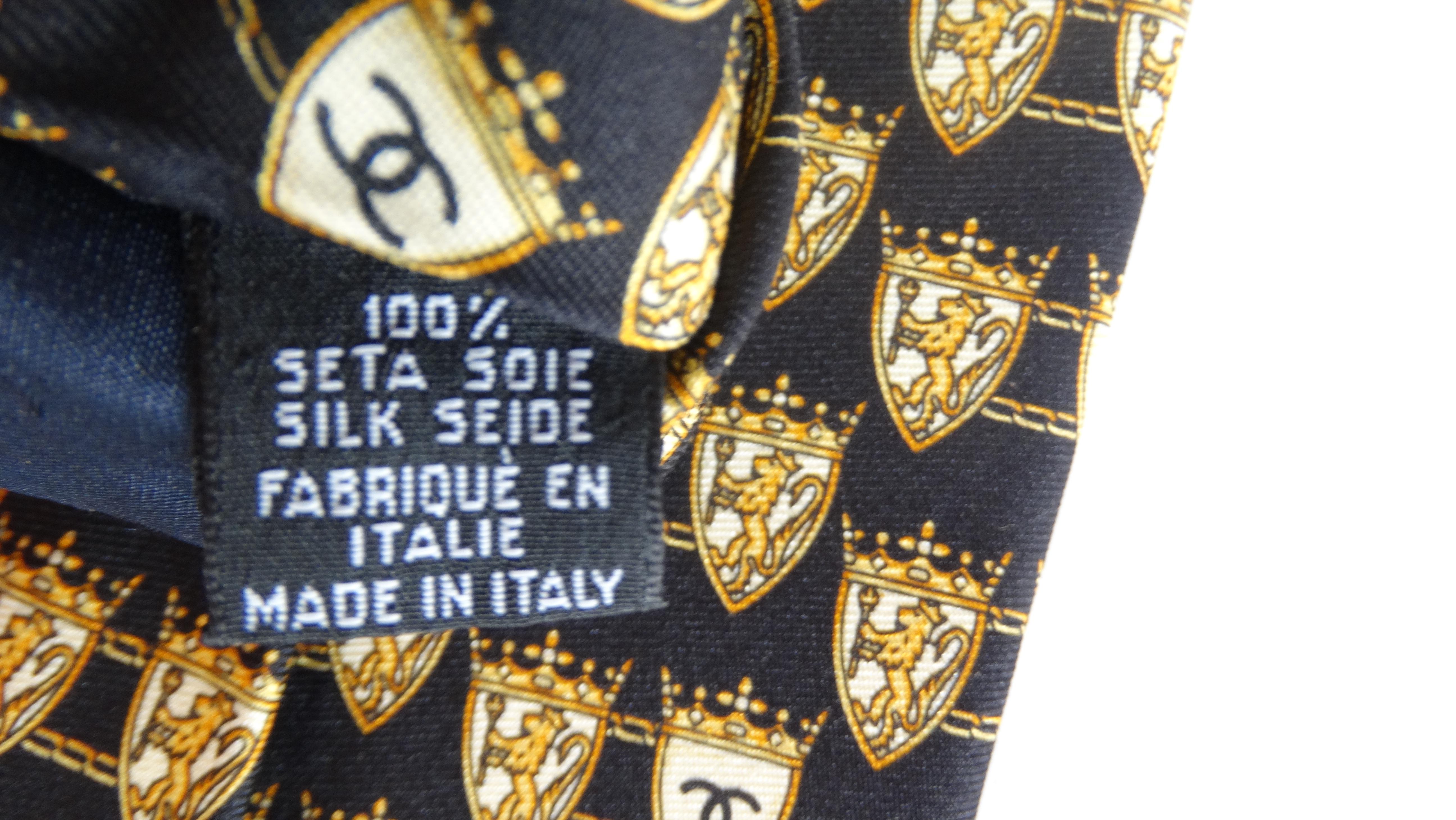 Chanel 1990s Lion & 'CC' Crest Silk Tie In Good Condition In Scottsdale, AZ