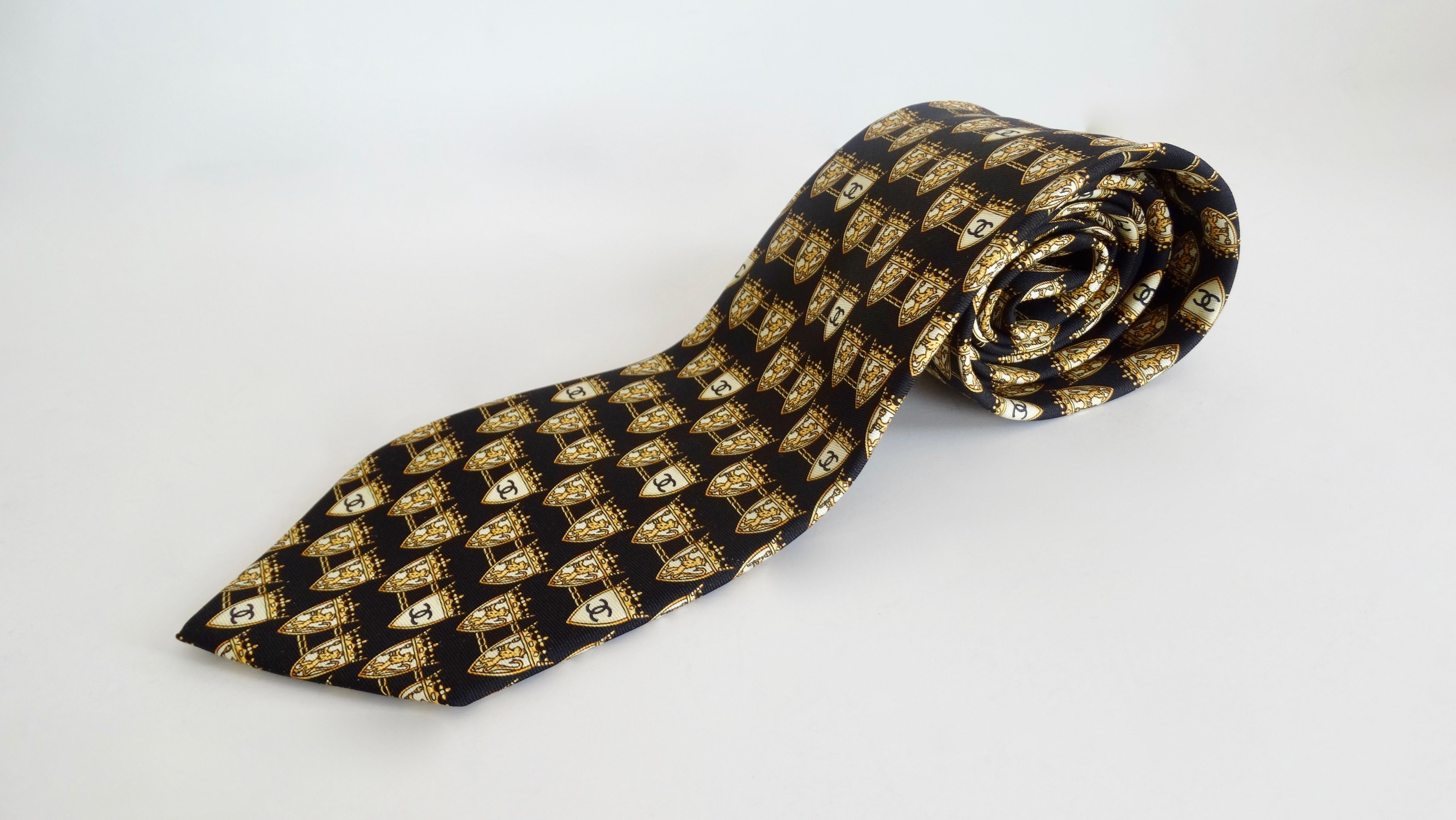 Women's or Men's Chanel 1990s Lion & 'CC' Crest Silk Tie