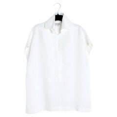Chanel 1990s Mariniere Lin Blanc FR40 Oversized White Linen Top Blouse UK12 US10