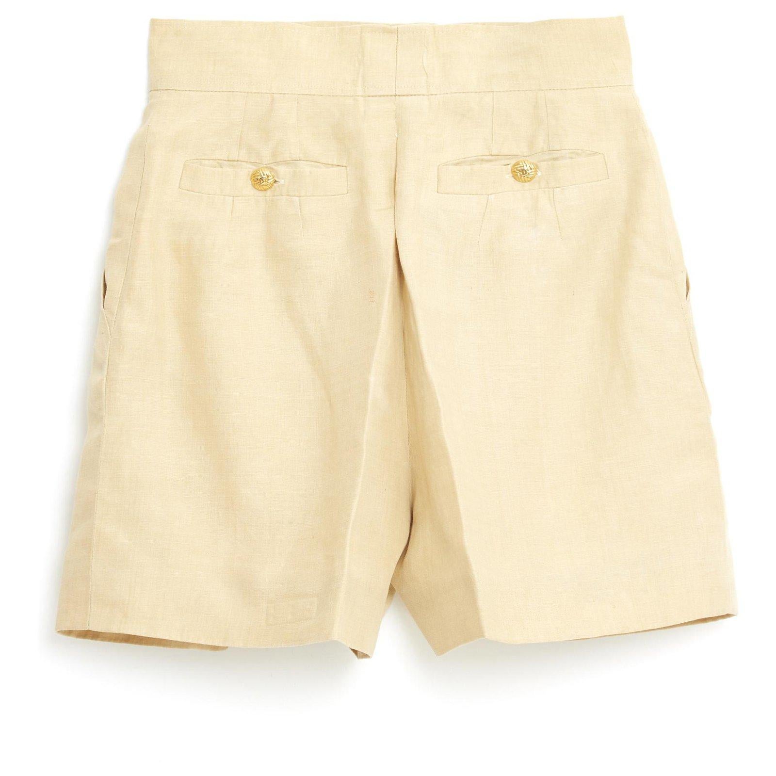 Chanel 1990s Mini Short FR34/36 Beige Linen Shorts UK6 US4 in vendita 1