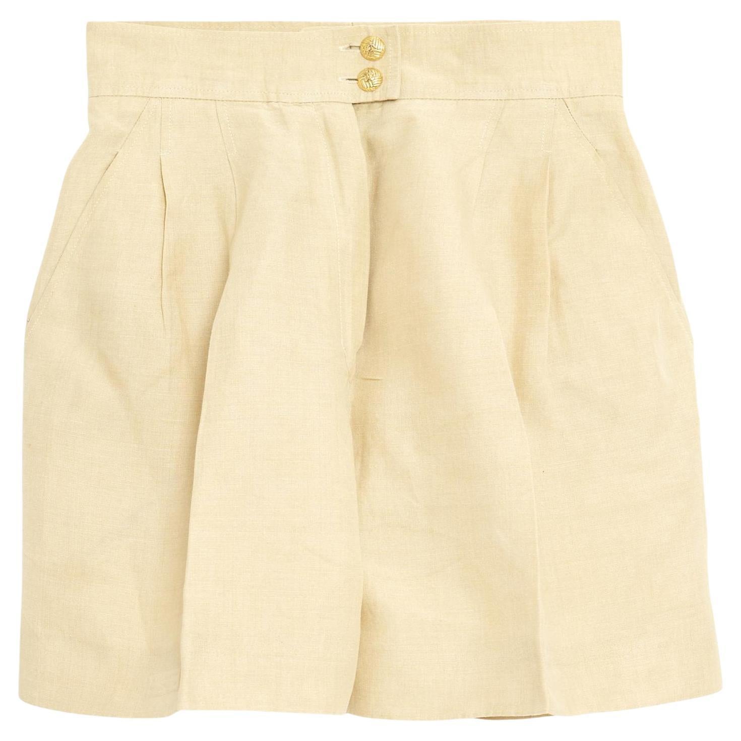 Chanel 1990s Mini Short FR34/36 Beige Linen Shorts UK6 US4 in vendita