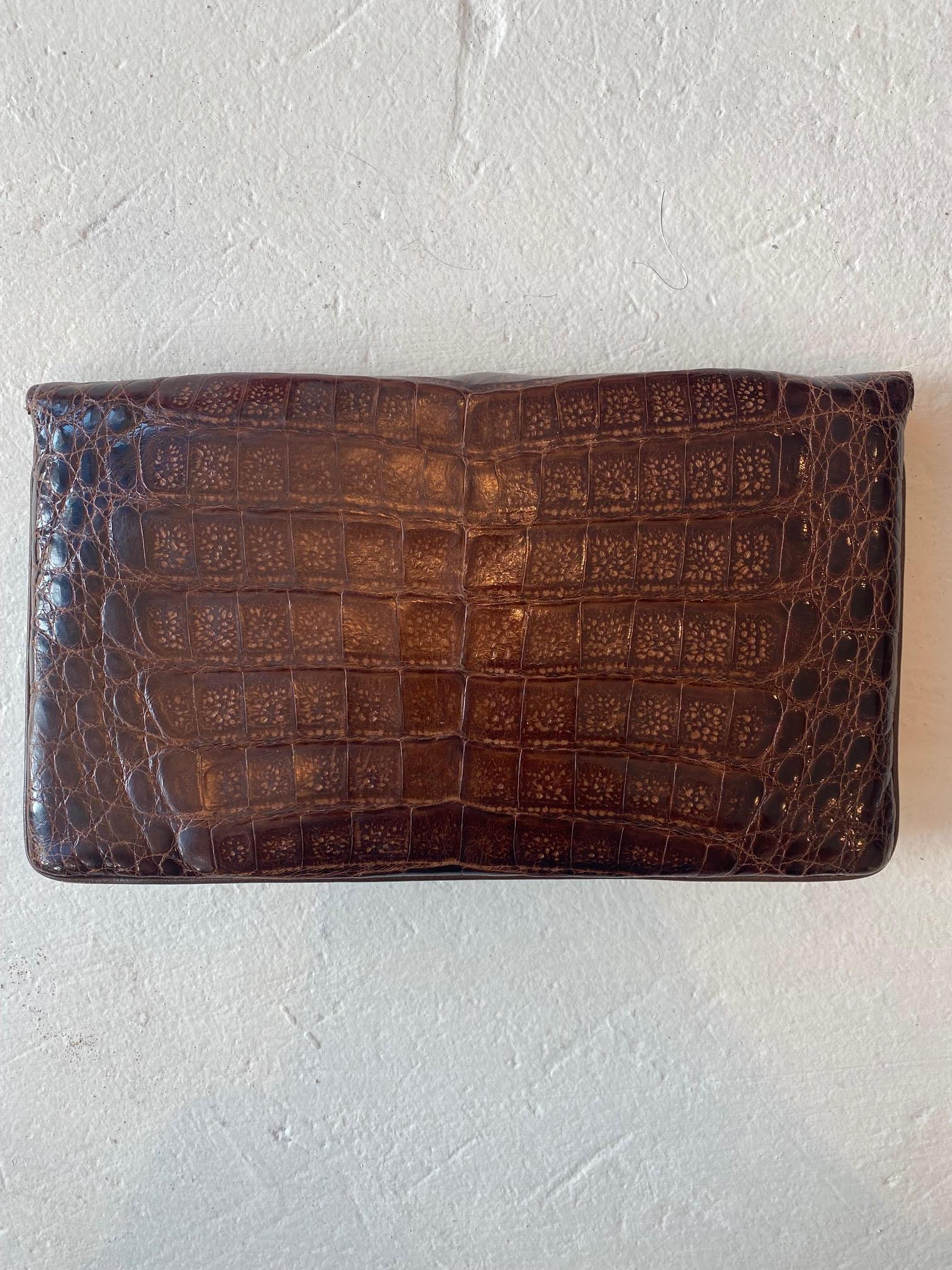 Chanel 1990's NEW brown crocodile envelope clutch For Sale 4