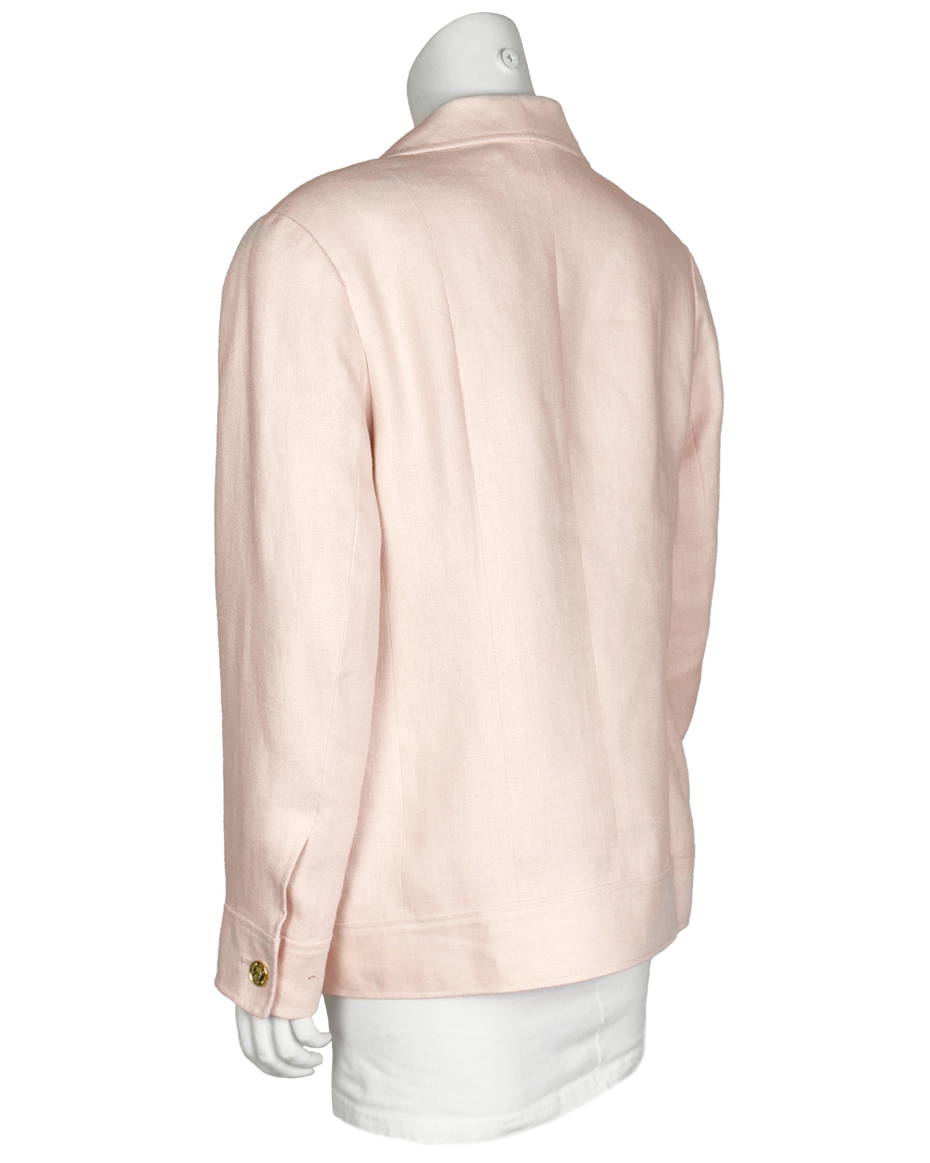 Bianco Giacca Chanel anni '90 in stile bomber in lino rosa pallido in vendita