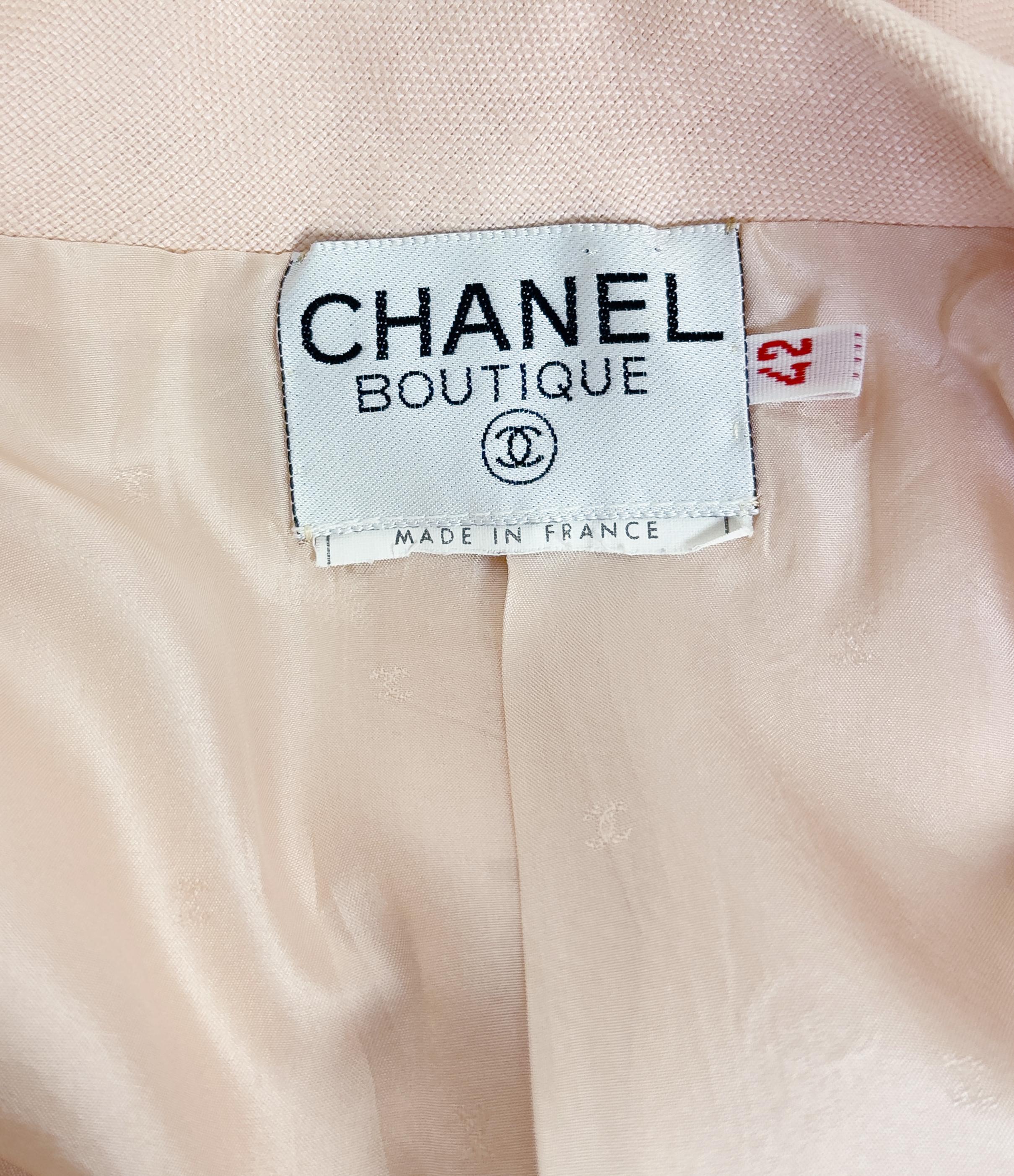 da uomo o donna Giacca Chanel anni '90 in stile bomber in lino rosa pallido in vendita