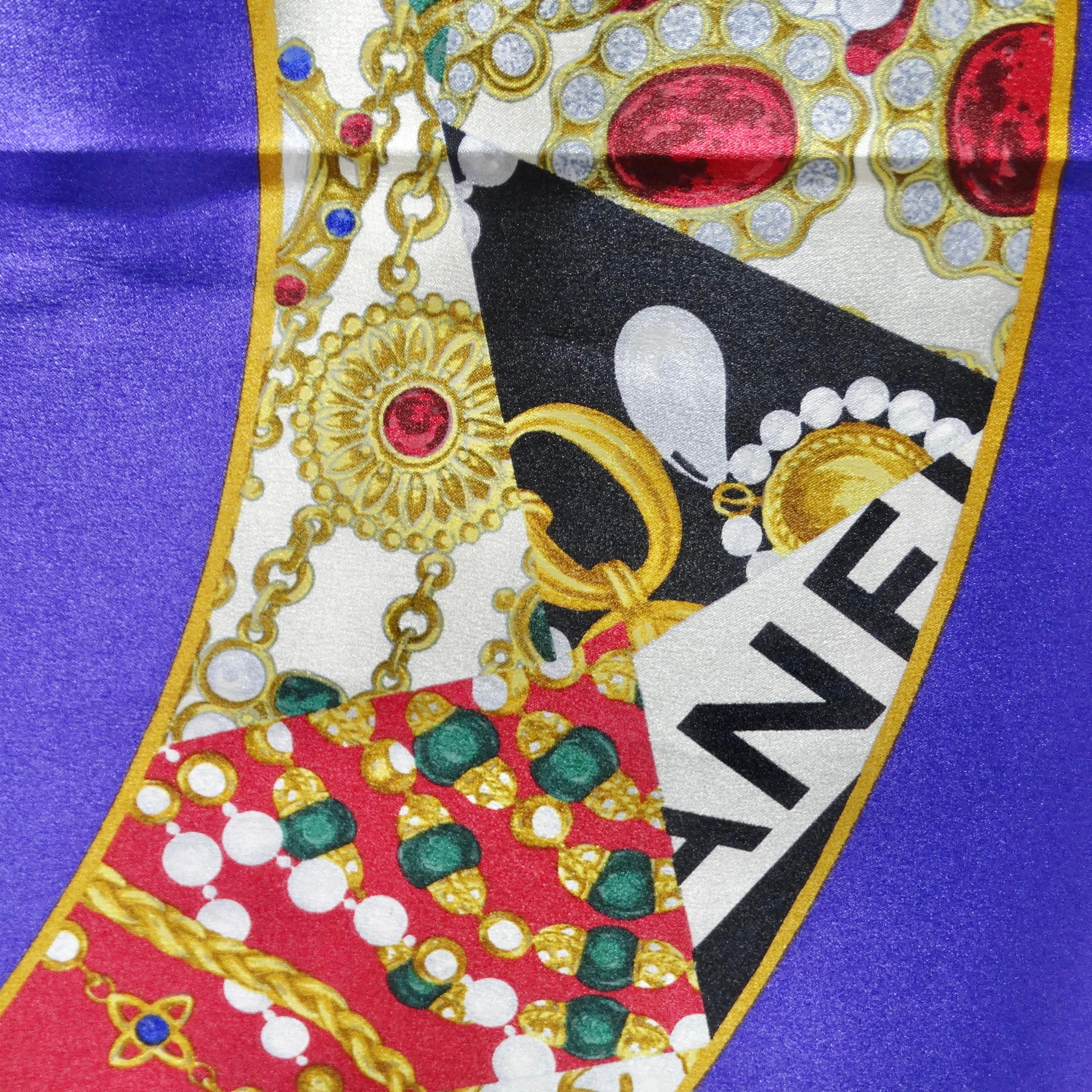 Women's or Men's Chanel 1990s Purple Logo Printed Silk Scarf For Sale
