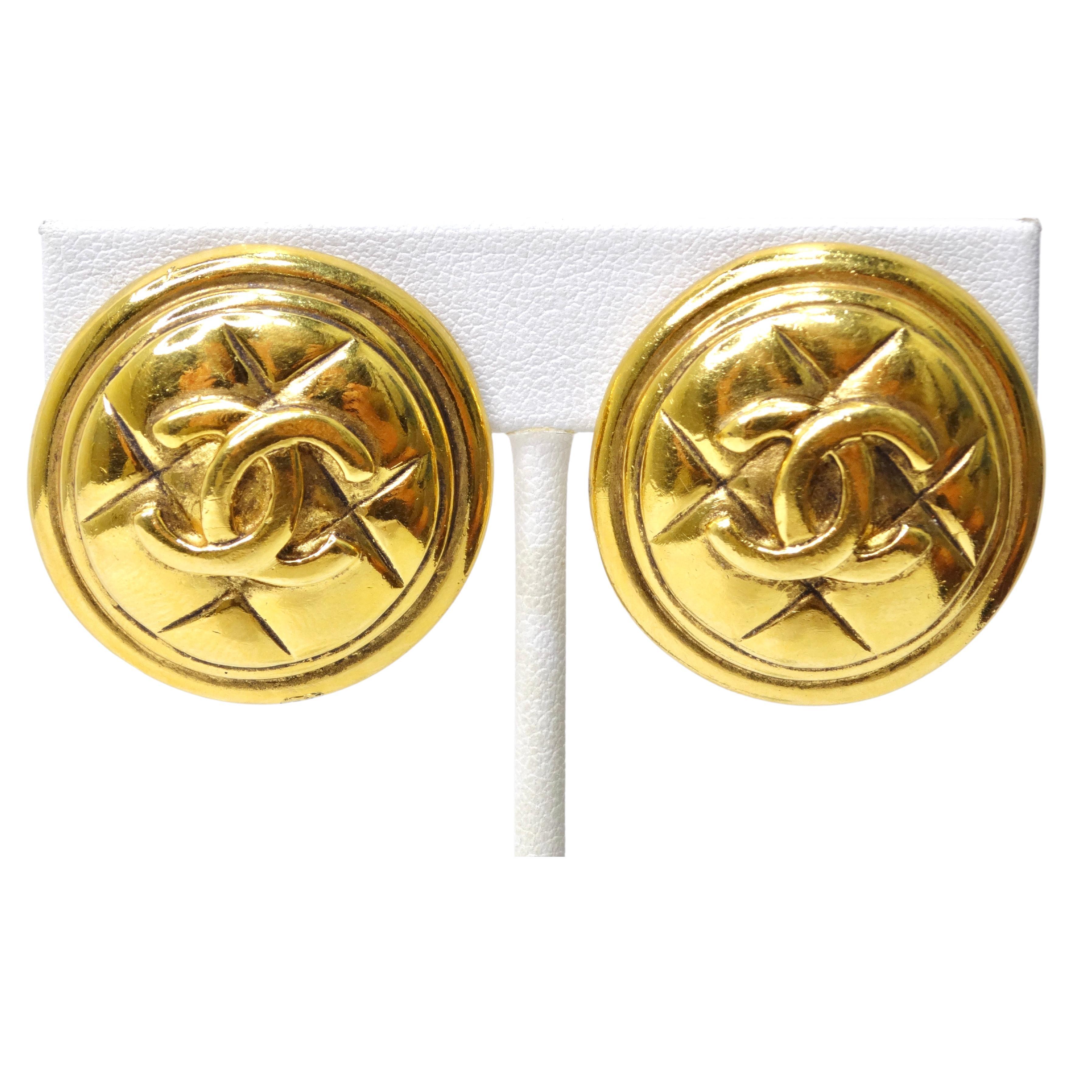 1980s Chanel Logo Gold and Leather Clip Earrings, Iconic - MRS Couture