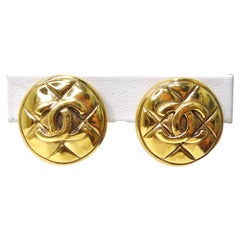 Chanel 1990's 'Quilted' Gold Earrings 