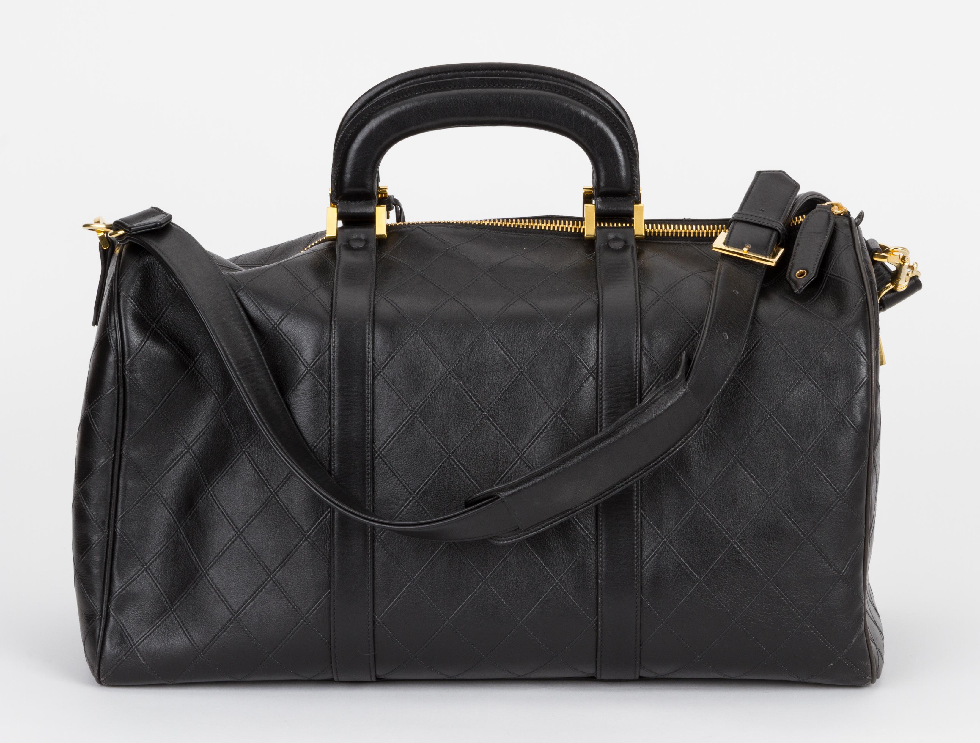 Chanel 1990's Rare Black Diamond Quilted Duffle In Excellent Condition In West Hollywood, CA